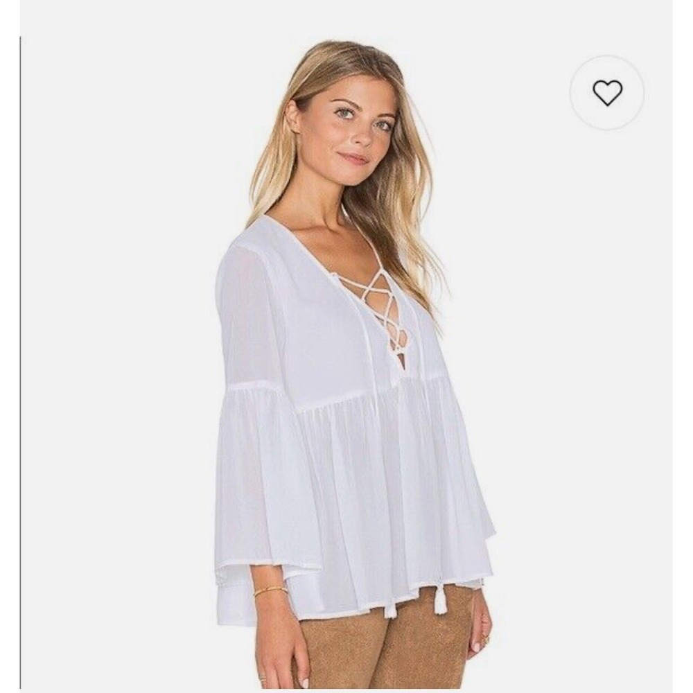 Show Me Your MuMu Medium Poet Tie Top‎ White Chiffon Flowy Shirt Graduation Boho